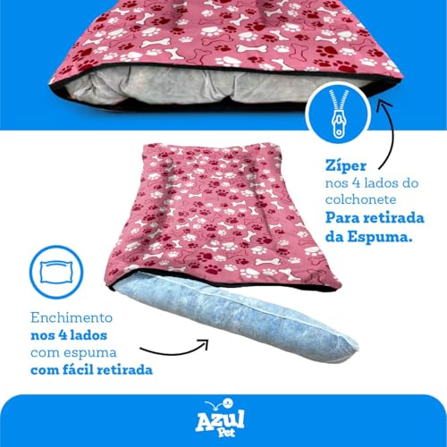 Colchonete para Cachorro Grande com Zíper, 80x60cm, Rosa com Estampa