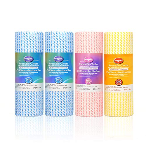 Multi-Purpose Towel Reusable Cleaning Cloths, Cleaning Wipes Heavy Machine Washable Reusable Dish Cloths Handi Cleaning Wipes 4 rolls-100Ct (Colorful)