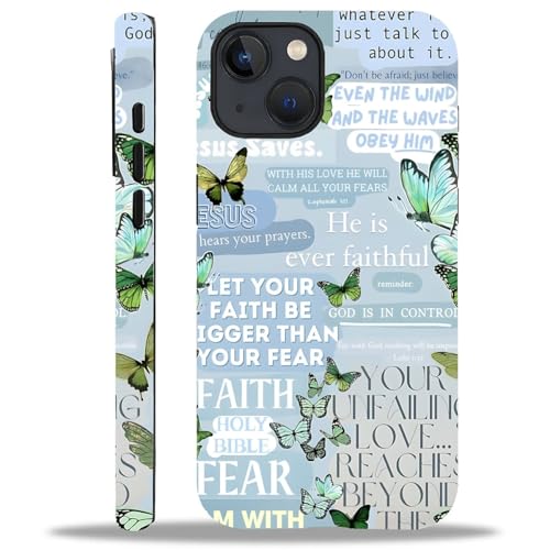 TAMEFOX Case for iPhone 15,Anti Drop Scratch Frosted Protective Cover Case for Women Girl-Butterfly Jesus Bible Pattern