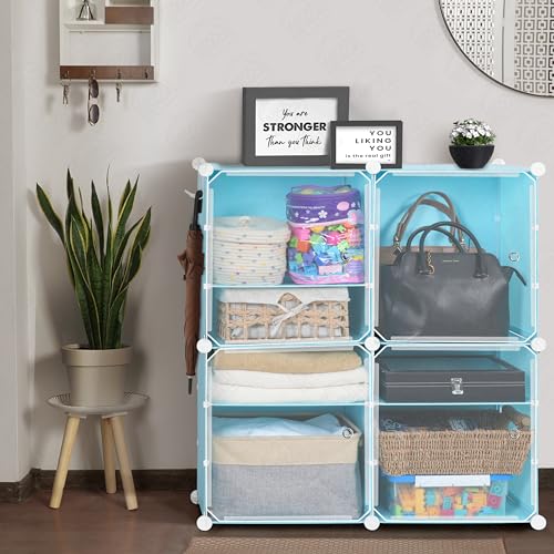 Image of ABOUT SPACE Plastic Shoe Stand with Hanger & Door for Home - Portable,Expandable 4 Cube Shoe Stand for Boots,Heels - DIY 24 Pair Flipflop,Slipper Stand for Women,Men,Outdoor (BlUE) 300 x 800 x 900 mm