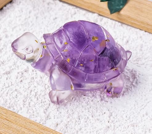 Adorno de piedra de cristal de tortuga de resina, figura de escritorio inspirada en piedras preciosas hechas a mano (2)