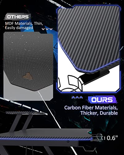 Deilaly Gaming Desk 45 Inch Large Gamer Desk Computer Desk With Monitor Stand Shelf Mesa Carbon Fiber Gaming Gamer Table Y Shaped Workstation Pc Desk Study Table Carbon Steel Legs Home Office Black #TOP6