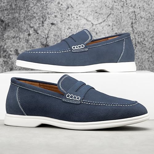 Image of Meijiana Men's Genuine Leather Loafers Slip-On Moccasins Suede Dress Shoes, Lightweight and Breathable with Rubber Sole Stylish Mens Loafers