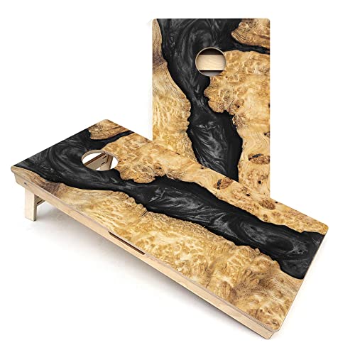 Skip's Garage Black Epoxy Cornhole Boards - Includes (2) Boards (Resin Bags) + (1) Carry Case, (2) Hole Lights & (2) Edge Lights