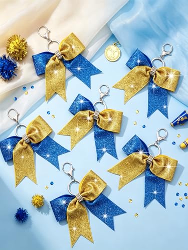 Image of Tondiamo Cheer Bow Keychain Cheer Keychain with Rhinestones Cheerleader Keyrings for Team Gift Cheerleading Sports Accessory