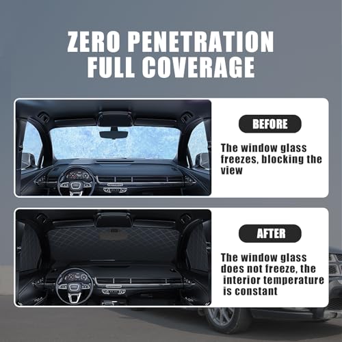 ZBGUN 1 PC Car Half Car Cover Sunshade, Windshield Hood Front Window All-Season Protection Waterproof Dustproof Frostproof Car Cloth, Outdoor Foldable Protective Cover, Universal for Cars (Silver)