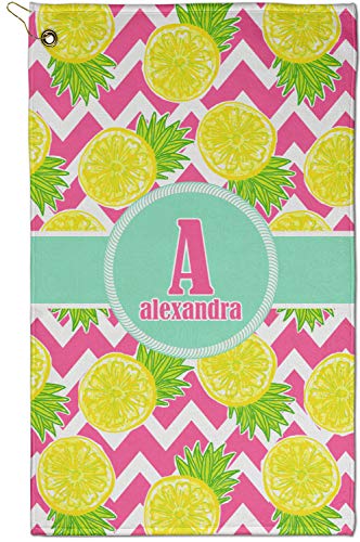 RNK Shops Personalized Pineapples Golf Towel - Poly-Cotton Blend - Small w/Name and Initial