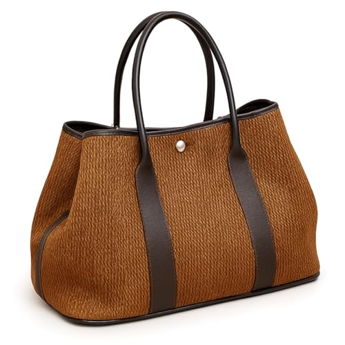 Bolso tote grande para mujer – Bolso de mano vintage tejido con asas de cuero sintético, bolso casual para hombro para trabajo, viaje y compras
