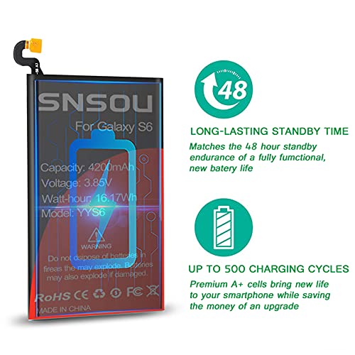 Snronew Galaxy S6 Battery, [Upgraded] 4200Mah Eb-Bg920Abe Replacement Battery For Samsung Galaxy S6 Sm-G920 G920V G920T G920A G920P G920I G920F S906L With Repair Replacement Kit Tools thumb #3