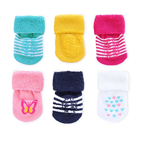 Carter's — Meias dobradas para bebês meninas (pacote com 6), Terry- Butterfly, Hearts, Stripes, 0-3 Months
