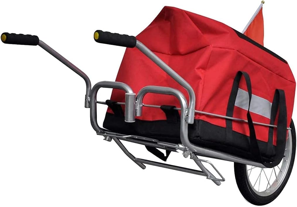 Great hyc Bicycle Trailer, Portable Freight Trailer Two in one Cargo Bike Trailer Carrier Suitable for Shopping, Camping, Checked Luggage ,Maximum Load of 88 pounds—Red Photo