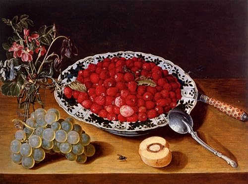 Affiche Toile Fraises des Bois 60x90cm | Tableau Nature Morte Style Kraak pour Déco Salon