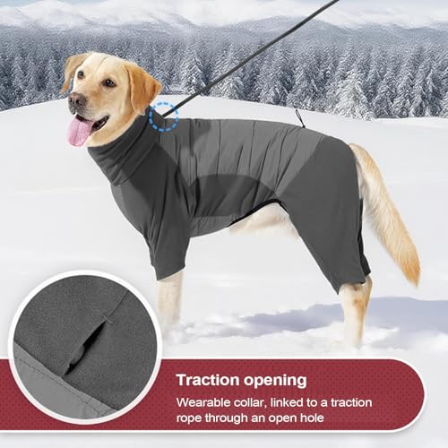 Allgemeiner Hunde-Fleecemantel mit Beinen, Hundemantel, Fleece, wasserdicht, mit gestepptem Rücken und hochelastischem Kragen, Winter-Hundejacke, verstellbarer Ganzkörper-Einteiler mit Geschirrloch