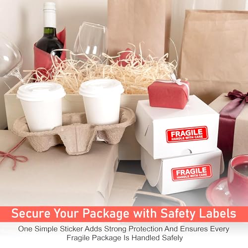 Image of GLUN Fragile Stickers 1 Roll, 3x1 Inch Size Sticker, Care Warning 1000 Labels Each Roll, Strong Adhesive Red Fragile Labels for Shipping Packing of Goods and Moving