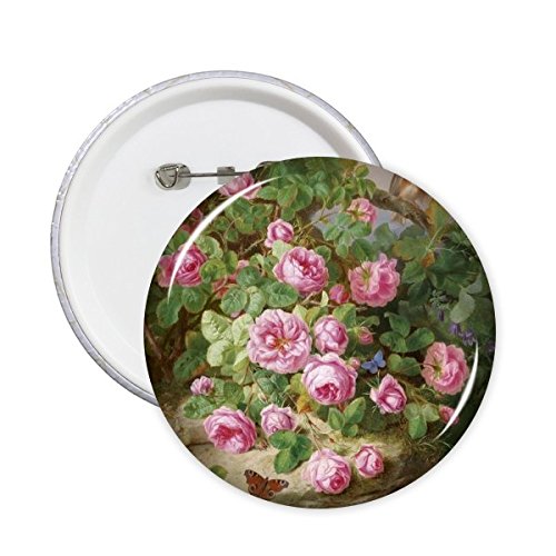 Pintura al óleo insignias redondas de flores mariposas y libélulas broches para ropa de lona
