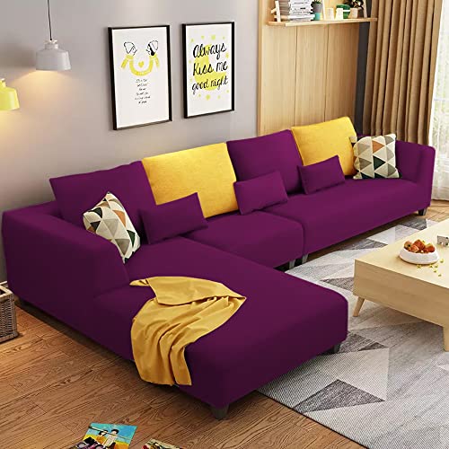 Image of Galib LHS 6 Seater L Shape Sofa Set for Living Room (Purple) Premium Fabric