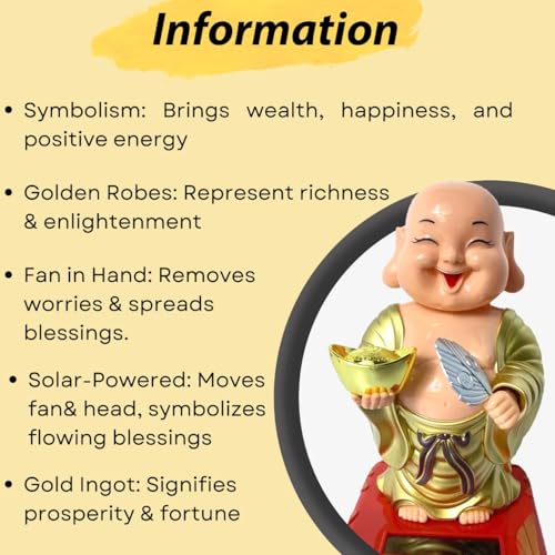 Image of CraftVatika Feng Shui Items for Good Luck, Moving Head Laughing Buddha for Money and Good Luck, Moving Head and Hand Solar Buddha for Car Dashboard Shop Home House, Moving Head Buddha Statue