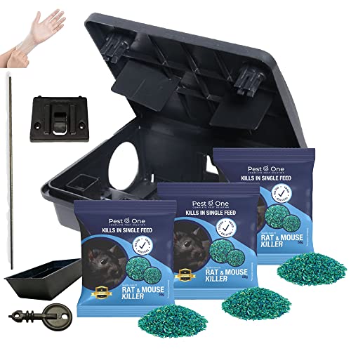 Pest O One Rat and Mouse Killer Rodent Control All weather Tamper Proof Bait Box Station with 150g Single Feed Grain Bait Ready to Use