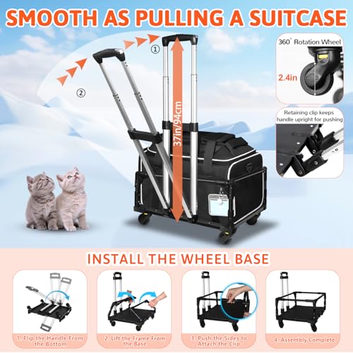 Petskd Top-Expandable Small Pet Carrier with Wheels (17" L x 12" W x 8.5" H), JetBlue/Allegiant/Spirit Airlines Approved, Rolling Pet Carrier for Small Dogs & Cats (Black) - Image 6