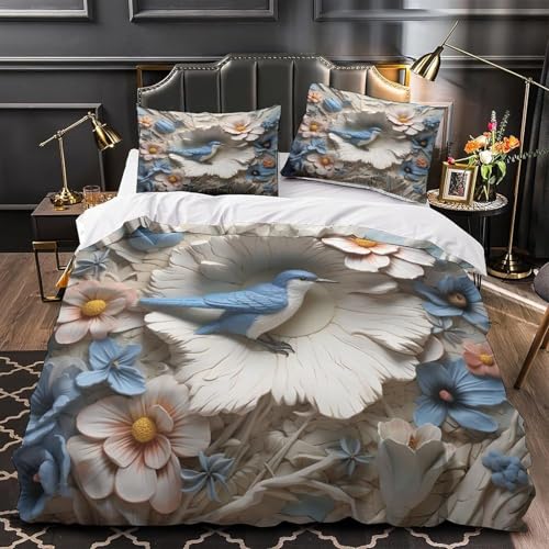 Parure de lit 3 pièces haut de gamme avec housse de couette oiseaux 3D