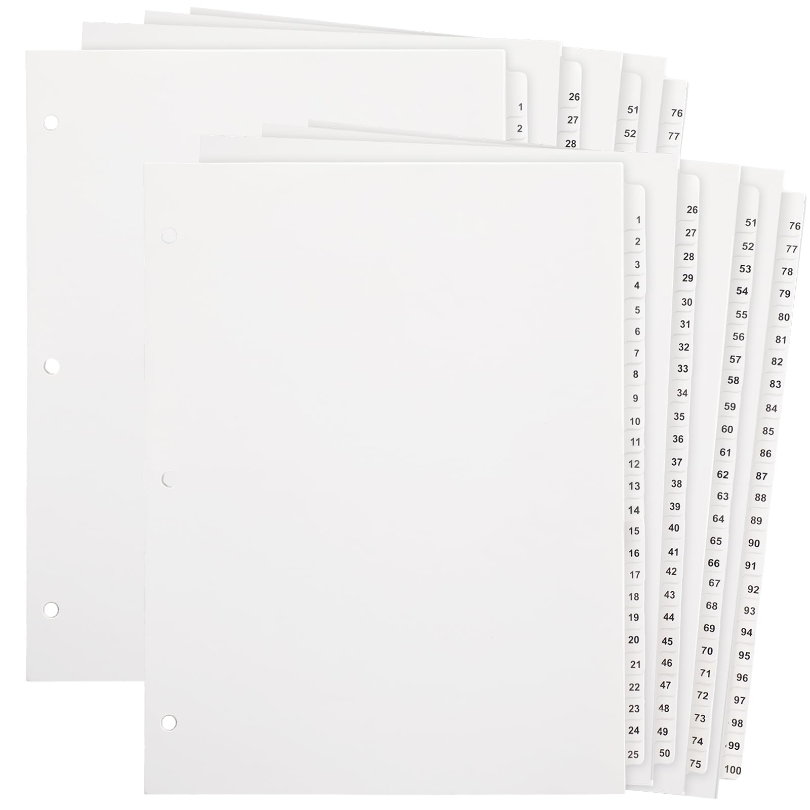 Yeaqee 2 Sets 1-100 Numbered Tab Dividers for 3 Ring Binder 3 Hole Punched Letter Size 8.5 x 11 Inch Numbered Binder Tabs Page White Index Dividers