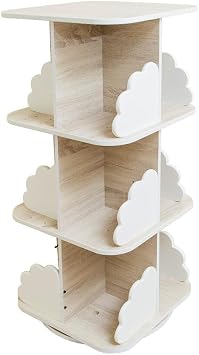 Mytolek Kids Wooden Cloud Rotating Bookshelf, 3-Tier Revolving Bookcase with 12 Compartments, Organizer and Storage for Nursery, Playroom & Classroom. Made in Taiwan. Exclusively Sold