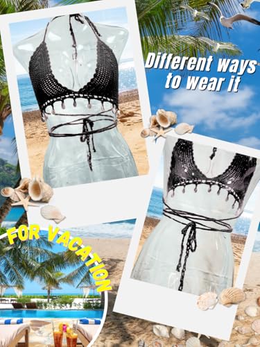 Womens Sexy Two Piece Cover Up Skirt Set, Backless Shell Boho Crochet Swimsuit Coverup, Summer Beach Vacation Outfits3