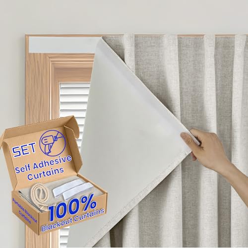 Sovtfides No-Sew Blackout Curtain, Light Beige, 46x72 in