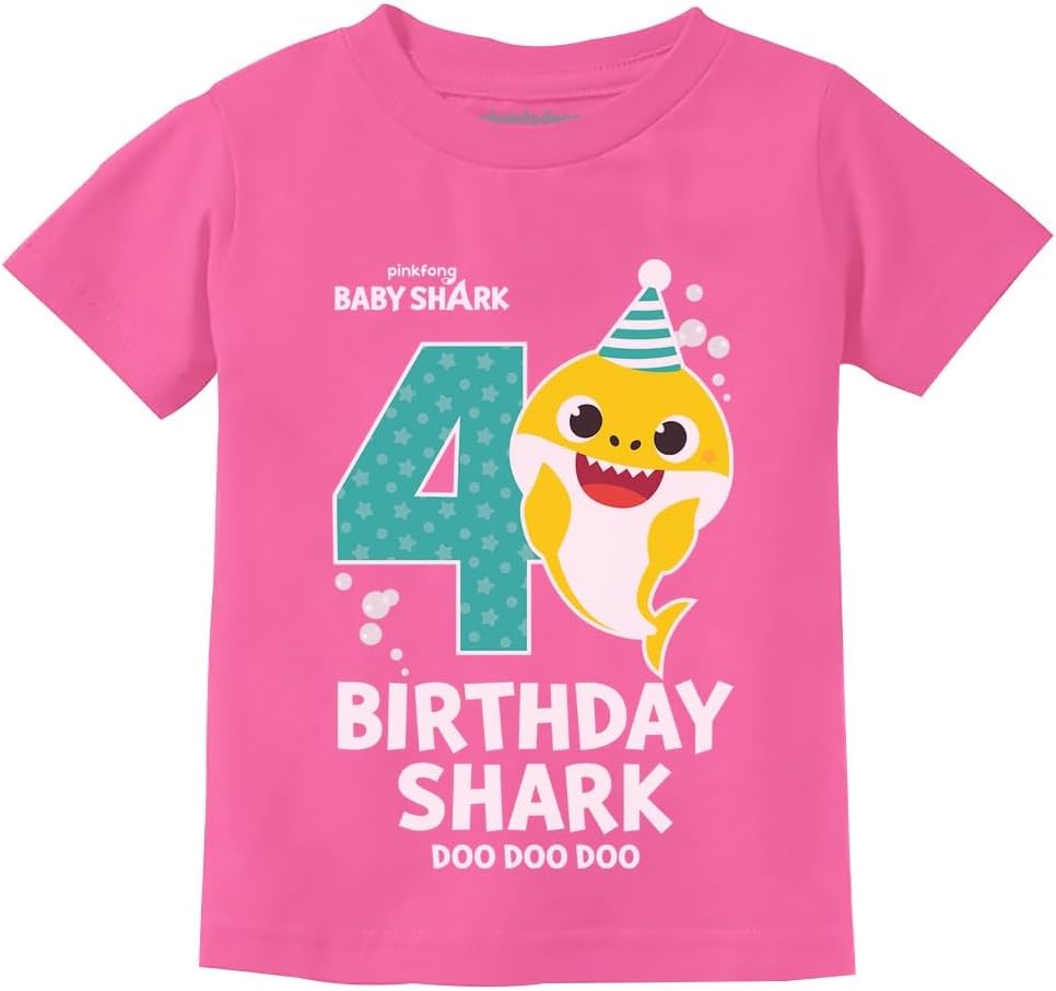 Tstars Baby Shark 4th Birthday Shirt for Toddler Boys or Girls - Fun Gift Tee for Four-Year-Old Kids Party Outfit