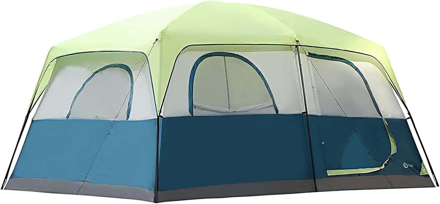PORTAL 10 Person Cabin Tent,Family Camping Tent Easy Setup, Waterproof/Windproof/2-Room/Large Mesh Windows Tents with Carry Bag, Family Tent for Camping/Hiking,Blue/Green