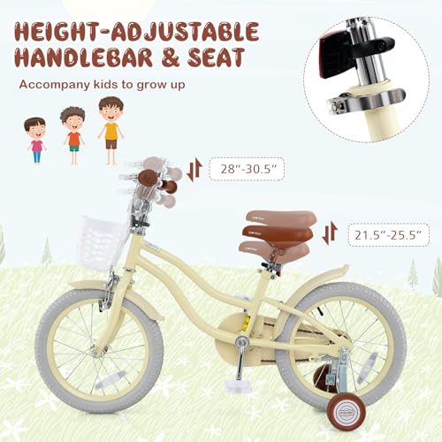 Image of BABY JOY Kids Bike, 12 14 16 18 20 Inch Boys Girls Bike w /Removable Basket | Kids Bicycle with Adjustable Seat & Handlebar, Handbrake & Coaster Brake, Training Wheels or Kickstand (Multi-Color Choices)