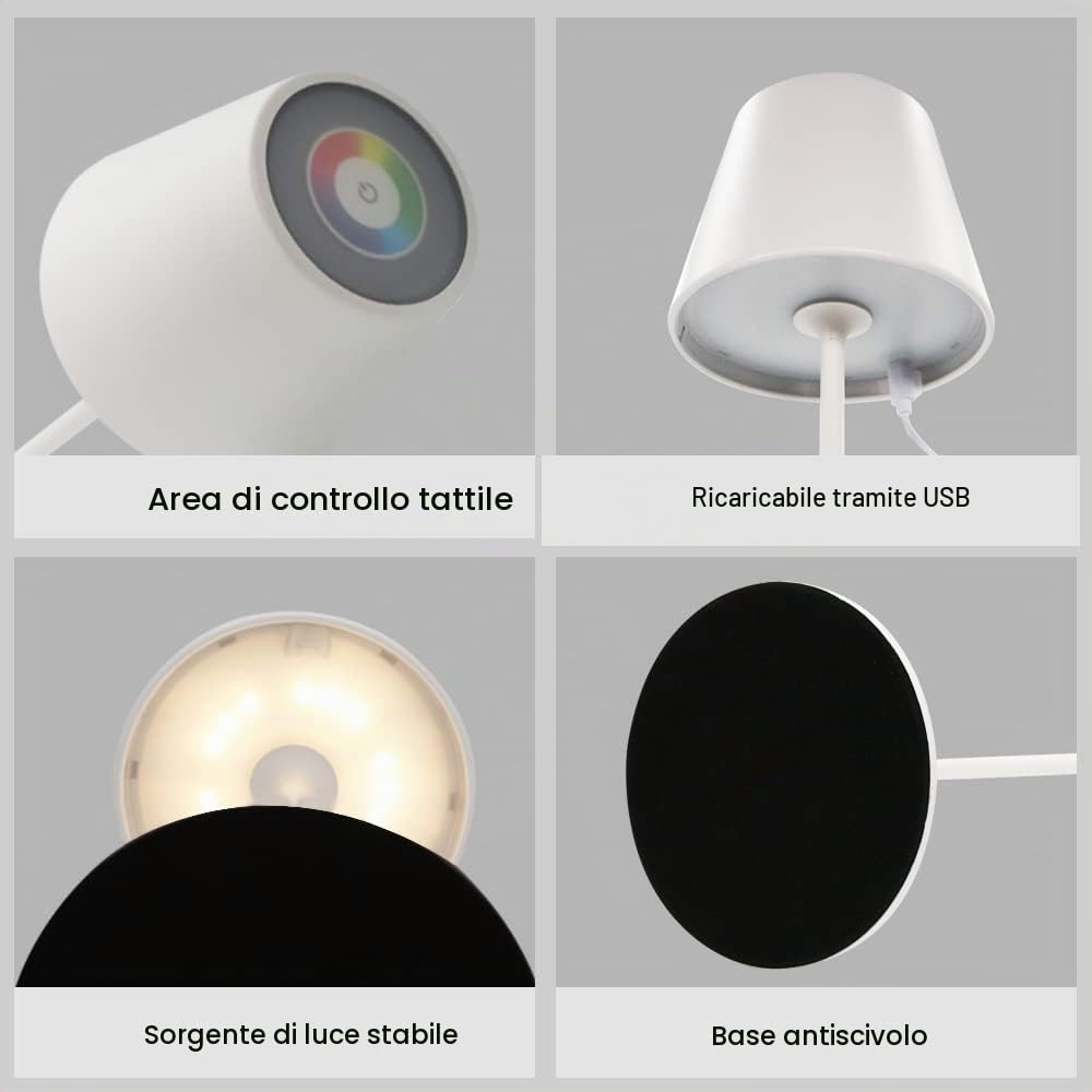Velamp JOSEPHINE - Lampada da Tavolo LED - Senza fili ricaricabile – Impermeabile, adatta per interni ed esterni – Colore Bianco