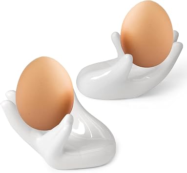 2 Pcs Ceramic Egg Stands Hand Shaped Egg Cups Holder
