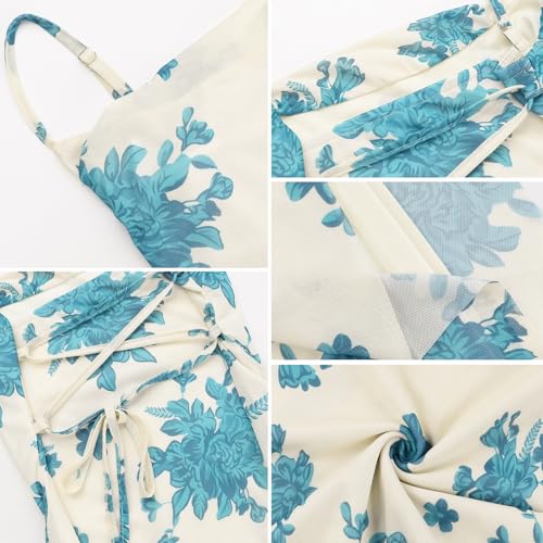 Image of Women Floral Mini Dress Bohemian Spaghetti Strap Sleeveless Bodycon A-Line Dress Short Cami Swing Dress Clubwear Y2K
