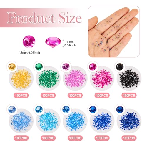Spritewelry 1500Pcs 1.5mm Round Cut Cubic Zirconia Stone CZ Stones Faceted Rhinestone Cabochons Crystal Diamante Gems Pointed Back Loose Beads for Face Nail Art Craft Jewelry Making 10 Color - Image 2