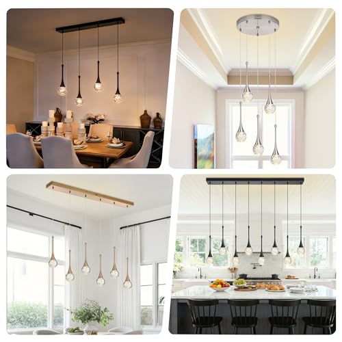 VINLUZ 6-Light Crystal Modern Chandelier, Dimmable LED Bubble Raindrop Rectangle Black Pendant Lighting Fixture, Luxury Elegant Adjustable Spiral Ceiling Light for Staircase Foyer Entryway by VINLUZ - Used condition - Image 6