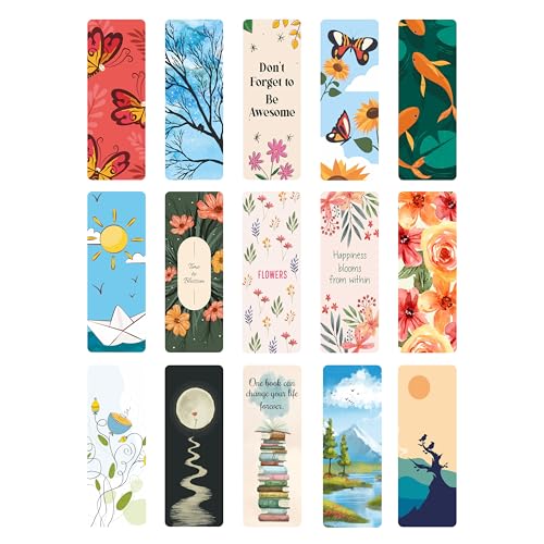 Image of PaperO Nature Series Bookmarks | 14 x 5 cm | Double-Sided Design | Durable & Stylish Page Markers | Pack of 15