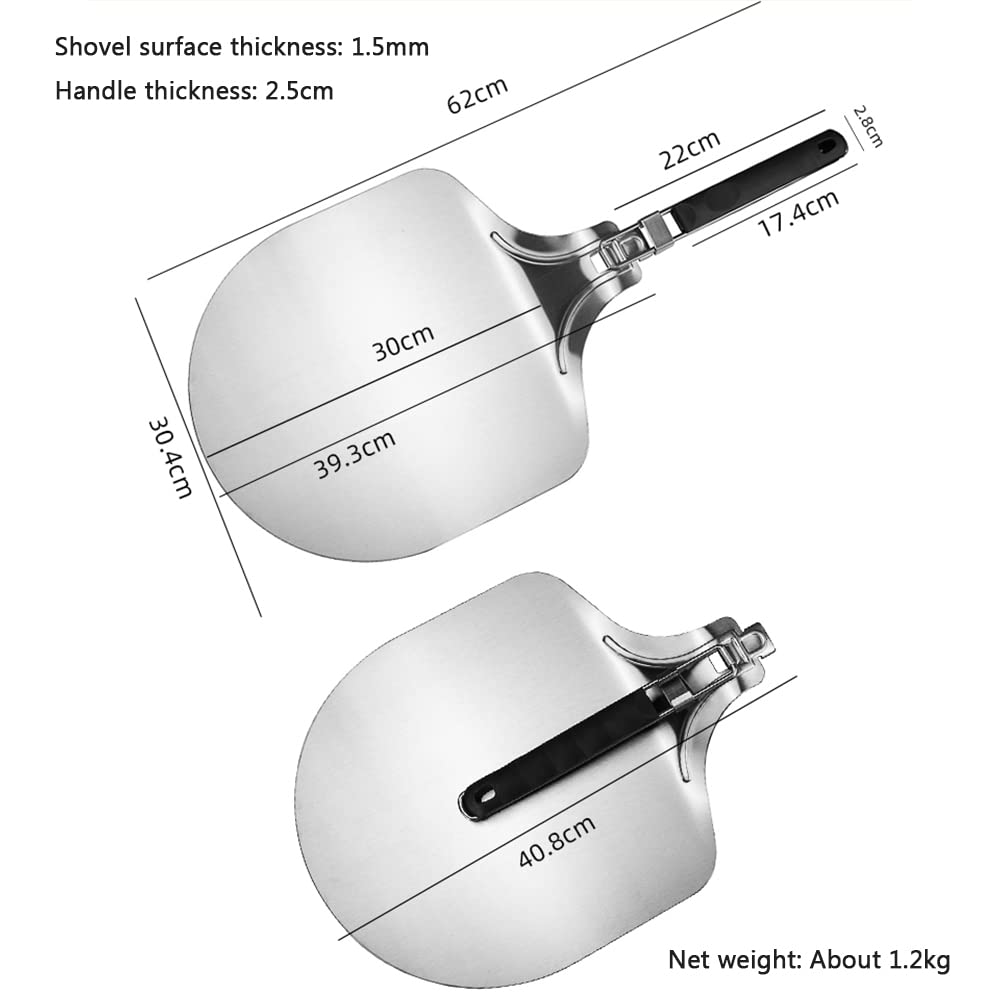 12 "Edelstahlspatel, Pizza -Paddel Edelstahl -Pizza Kruste extra groß, für Pasta- und Pizza -Werkzeuge, Metallpizza -Kruste mit Klappgriff,A