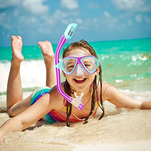 Snorkeling Gear for Kids Ages 5-15, 4 in 1 Mask Fins Snorkel Set with HD Tempered Glass Panoramic View Anti-Fog Mask, Dry Top Snorkel, Adjustable Trek Fins, and Mesh Bag, Kids Snorkel Set for Youth by ACQCES - Used condition - Image 2
