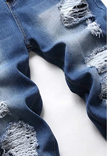 Boy's Slim Fit Skinny Fit Ripped Destroyed Distressed Stretch Slim Jeans Darkblue #TOP2