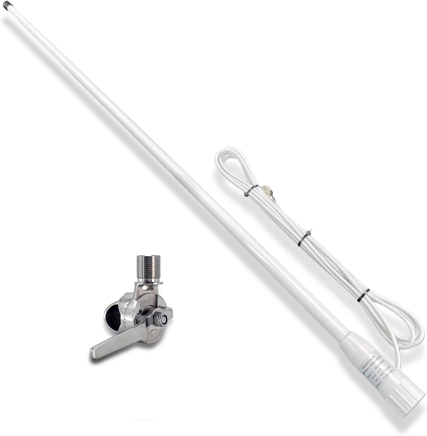 VM100 VHF Marine Radio Antenna & Ratchet Rail Mount Bundle - 44 Inch Waterproof Antenna with 316 Stainless Steel Adjustable Ratchet Rail mounting Bracket