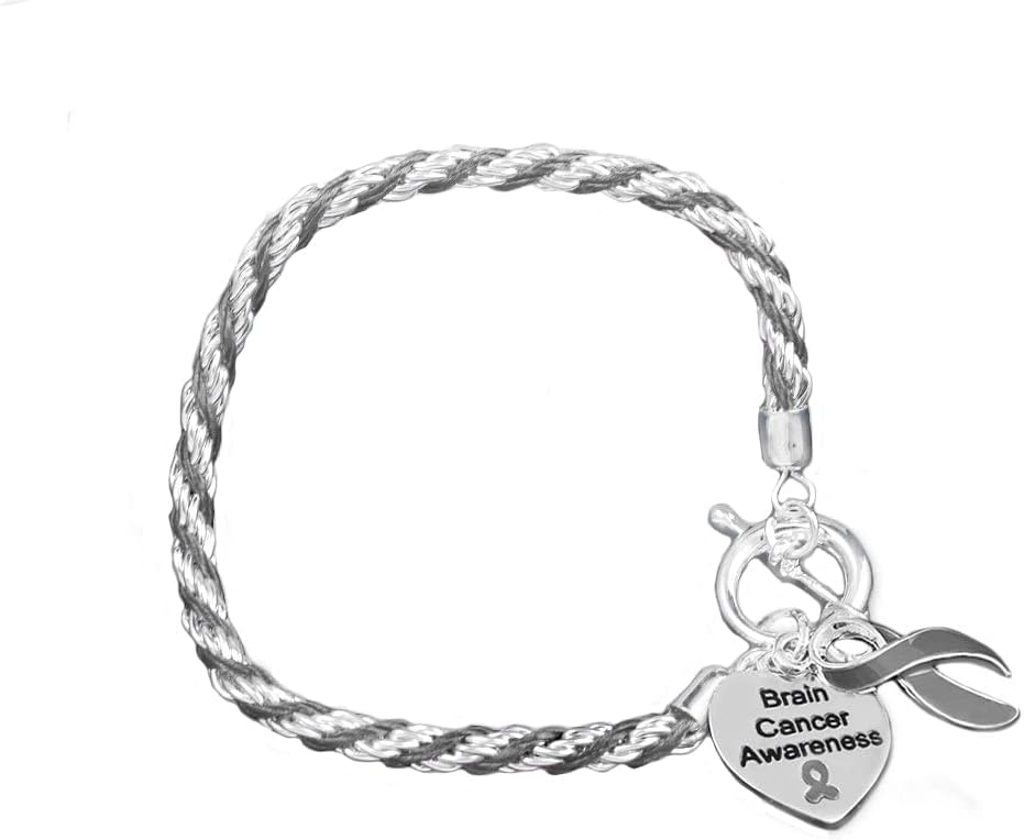 Fundraising For A Cause Brain Cancer Gray Ribbon Rope Bracelet in a Bag