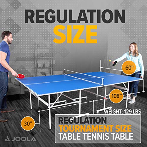 Image of JOOLA Indoor 15mm Ping Pong Table with Quick Clamp Ping Pong Net Set - Single Player Playback Mode - Regulation Size Table Tennis Table - Compact Storage Ping Pong Table