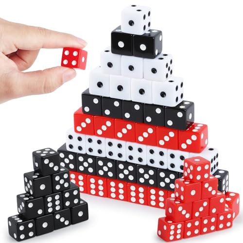 50 Pieces Dice Set 16mm Standard Game Dices with Black White Red Acrylic 6 Sided Colored Bulk Casino Dice for Casino Theme Party Board Games Vegas Birthday Party Supplies (Square Corner)