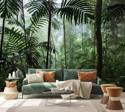 PYFFYP- Tropical Jungle Wallpaper Green Trees Mural for Living Room(Not Peel and Stick)