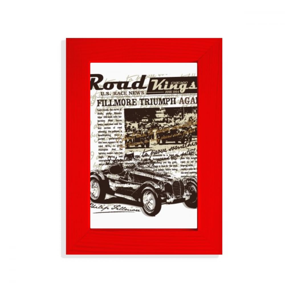 Cadre photo rouge de collection avec impressions de journaux automobiles