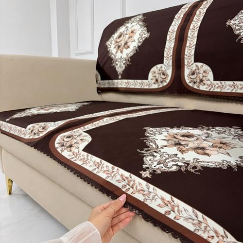 Image of Homerz Premium 'Luxe Series' Holland Velvet Sofa Cover | Smooth Finish | Anti-Skid Fleece Backing | Soft Touch Couch Protector for Living Room (Coffee, 2 Seater, Seat Cover with Backrest)