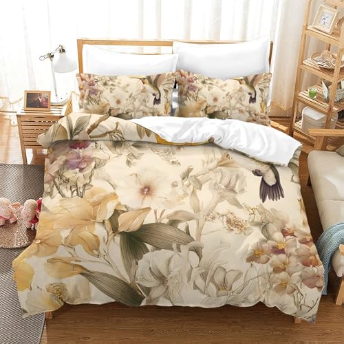 GXYUAOIEF - Funda nórdica de 2 piezas, estampado 3D, borde de flores, retro, juego de cama de calidad con 1 funda de almohada con cremallera para decoración de cama individual (135 x 200 cm)