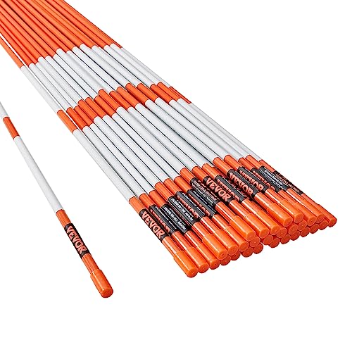 VEVOR 30er-Set Schneestangen 47,8 Zoll (121,5 cm) Auffahrtstangen orange UV-beständige Beschichtung Reflektierende Einfahrtsmarkierung Inkl. 1 Paar Schutzhandschuhe und 1 extralangen Stahlbohrer