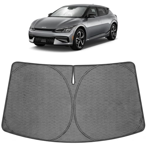 Image of Proadsy Windshield Sun Shade Custom Fit Kia EV6 2023-2026 Ice Crystal Black Front Window Sunshade UV and Heat Blocker Foldable Visor Keeps Car Cooler for Summer Parking and Daily Use